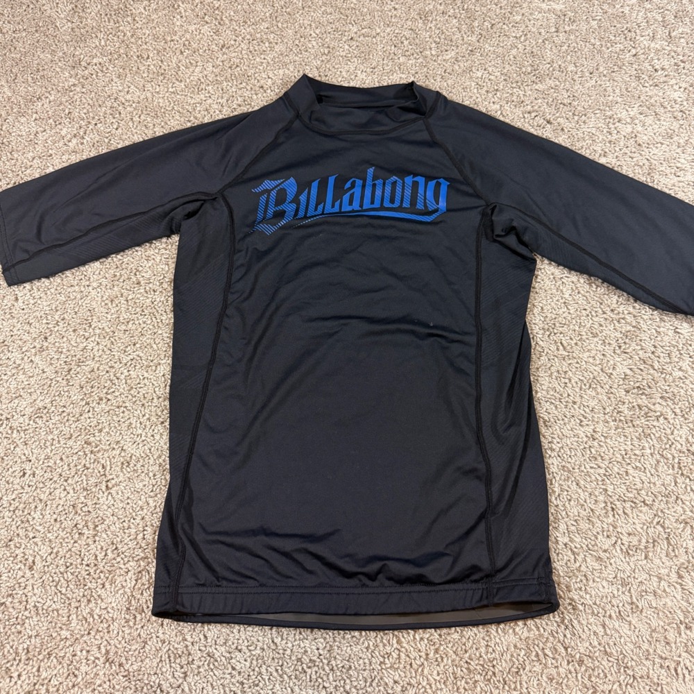 Billabong Rash Guard Mens XL Black Blue Short Sleeve UPF 50 Excellent MWLYARES